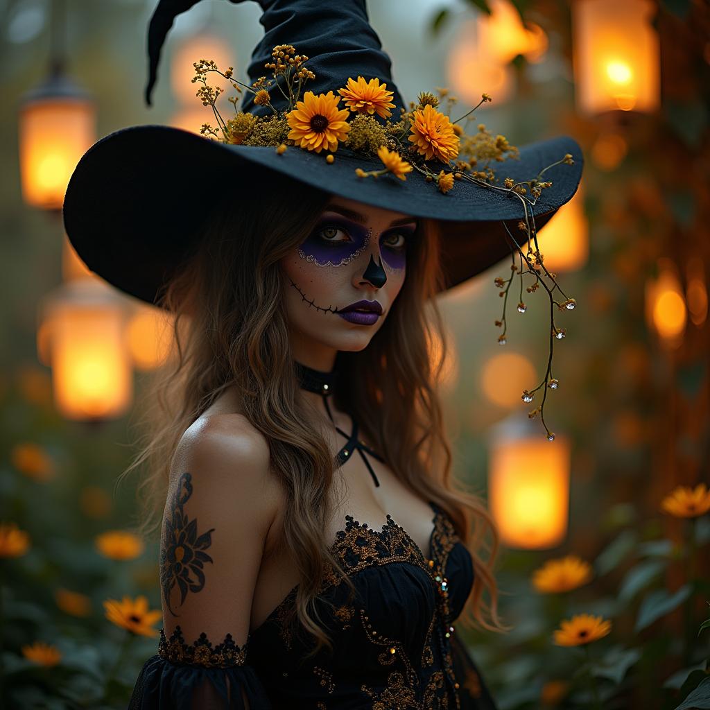 Gothic witch with Day of the Dead makeup