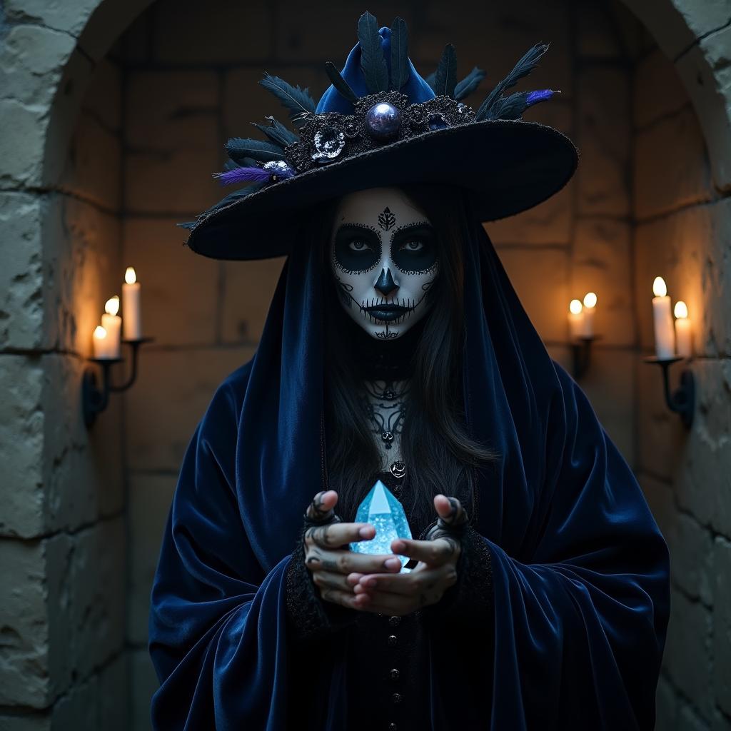 Gothic witch with Day of the Dead makeup