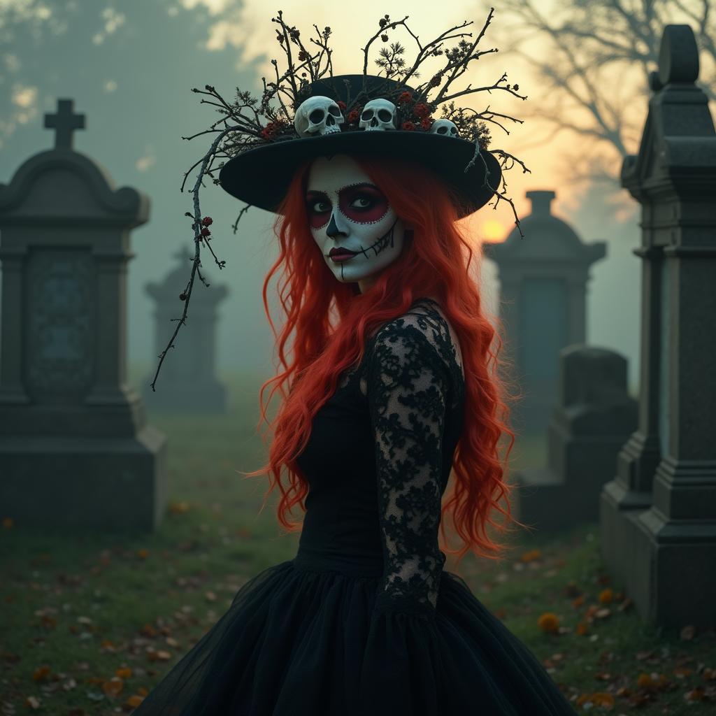 Gothic witch with Day of the Dead makeup