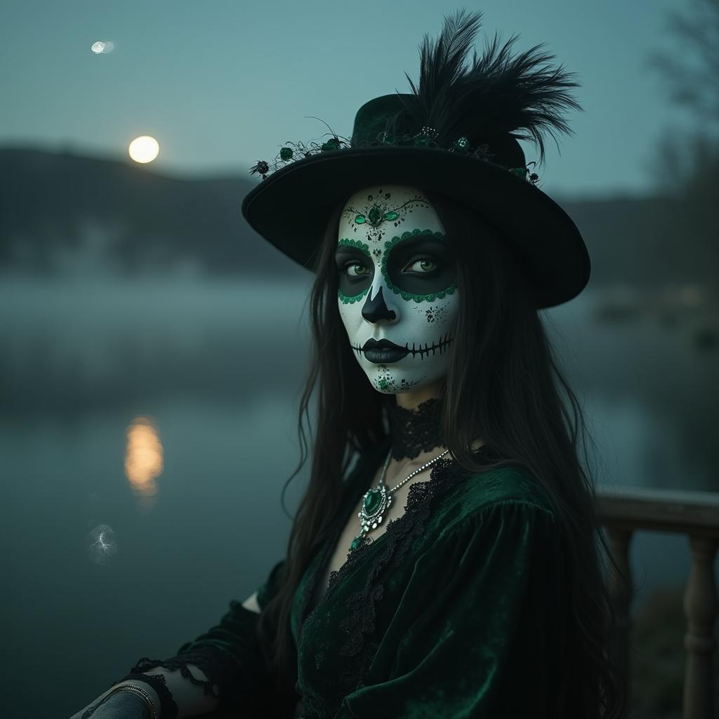 Gothic witch with Day of the Dead makeup