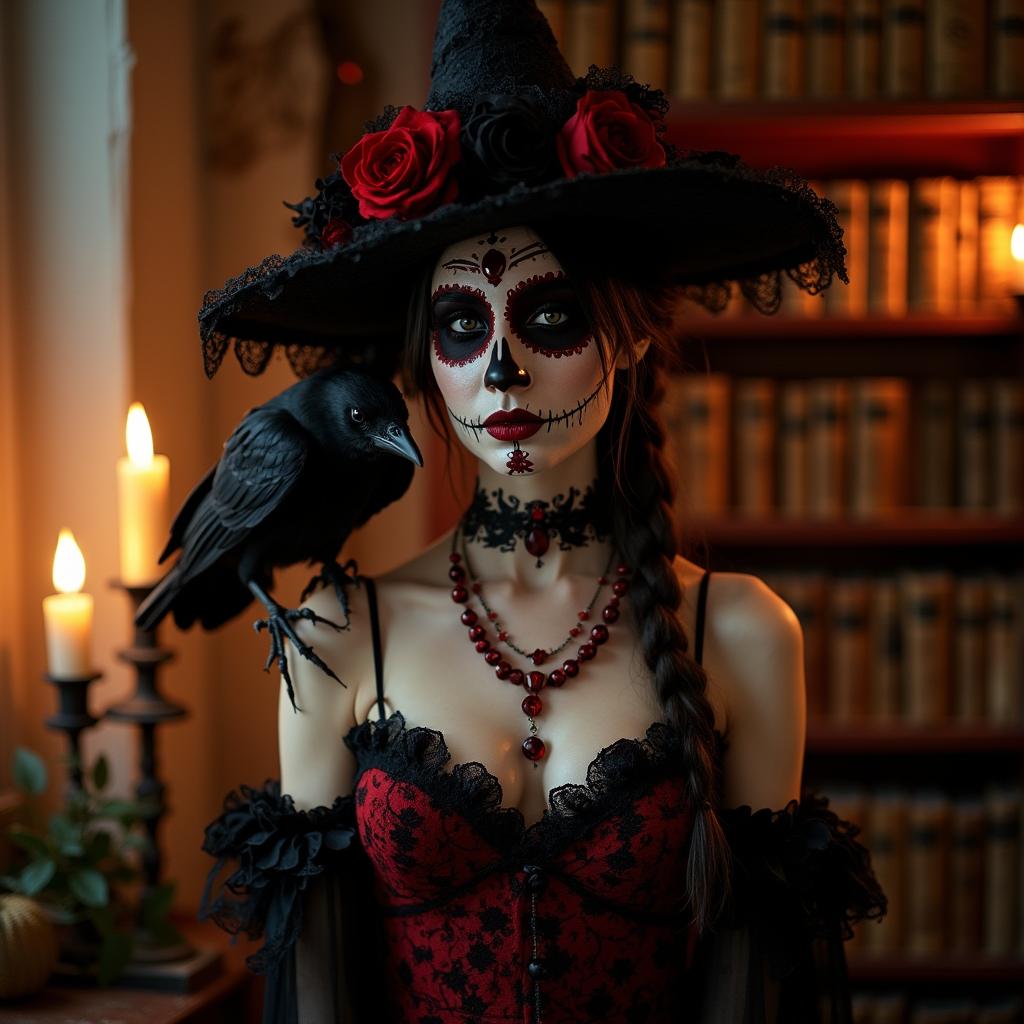 Gothic witch with Day of the Dead makeup