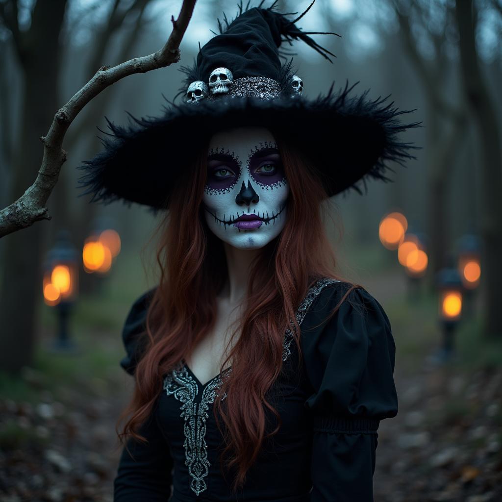 Gothic witch with Day of the Dead makeup