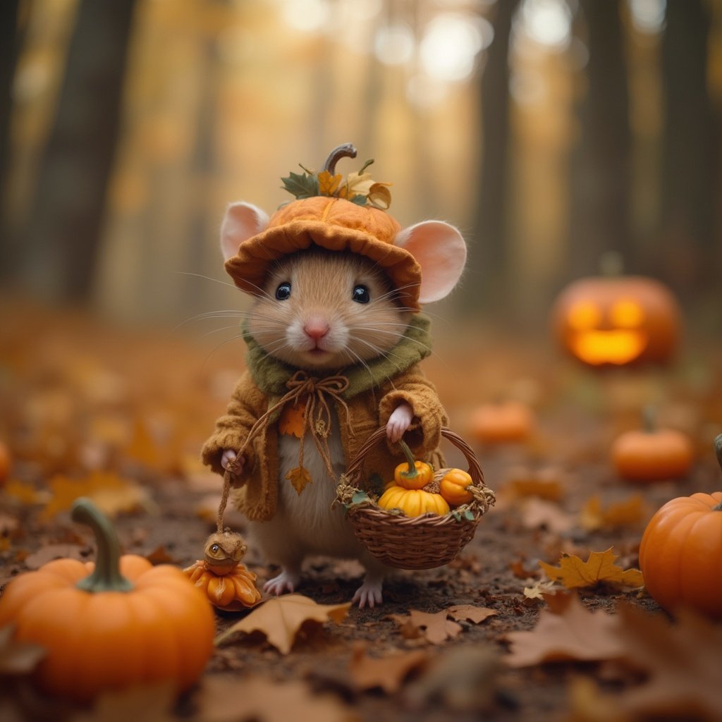 Adorable Halloween mouse in witch costume