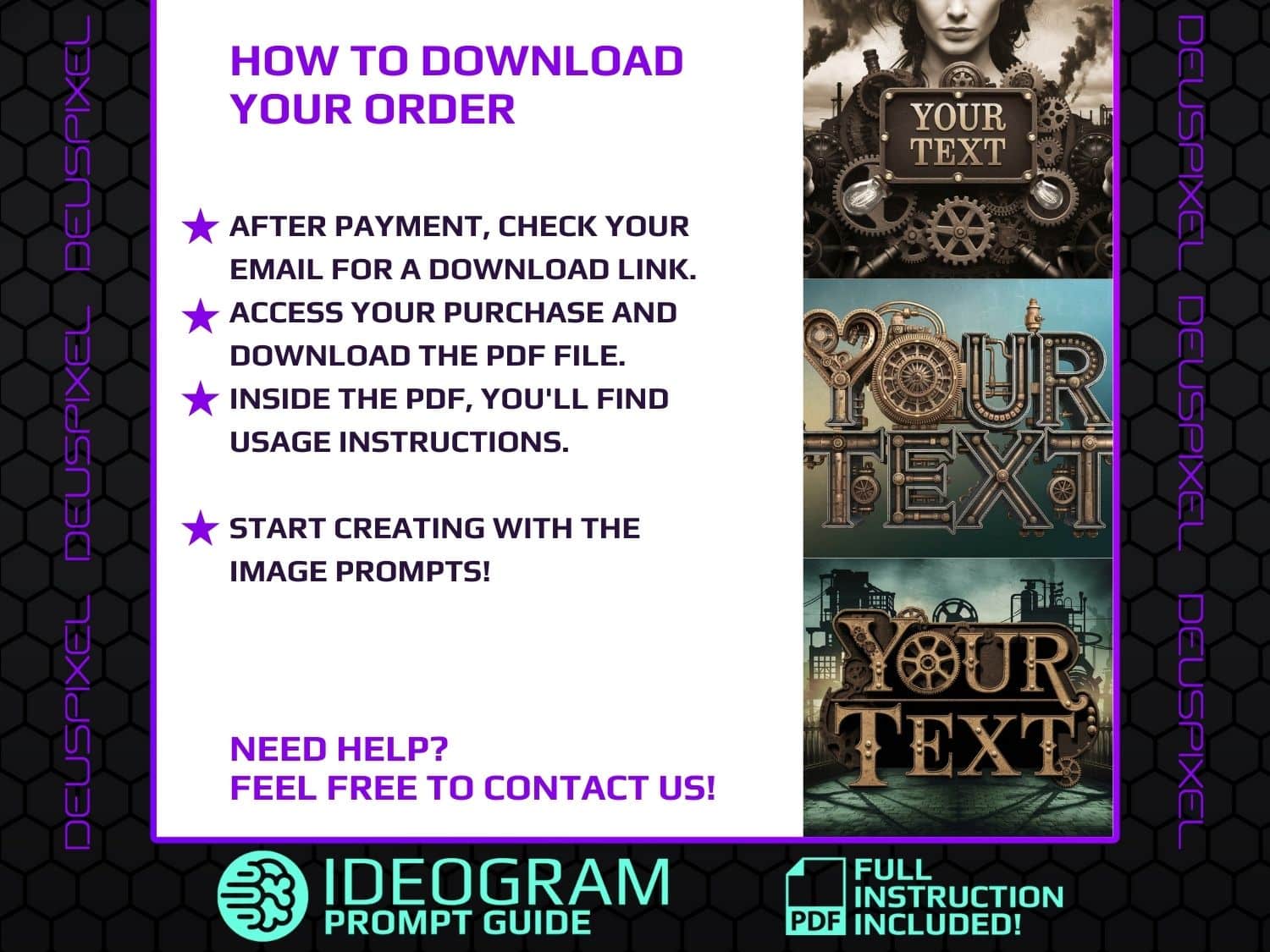 33 Steampunk Text Style Prompts for Ideogram – Vintage-inspired industrial typography with gears, pipes, and mechanical design elements.