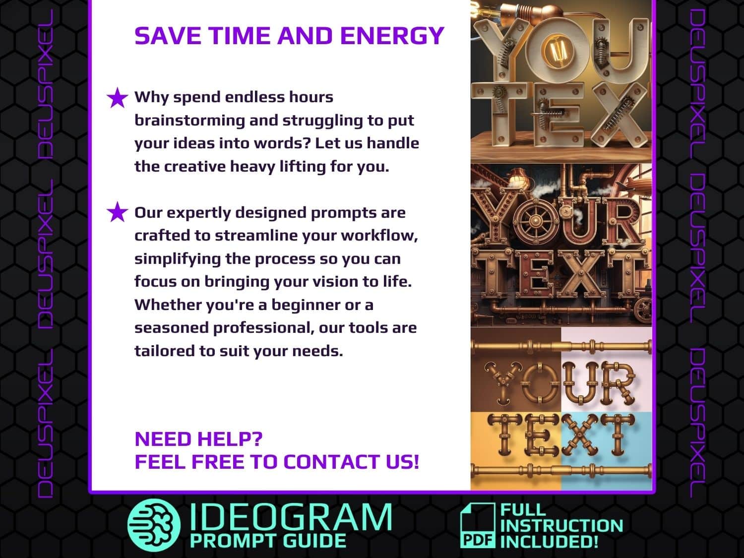 33 Steampunk Text Style Prompts for Ideogram – Vintage-inspired industrial typography with gears, pipes, and mechanical design elements.