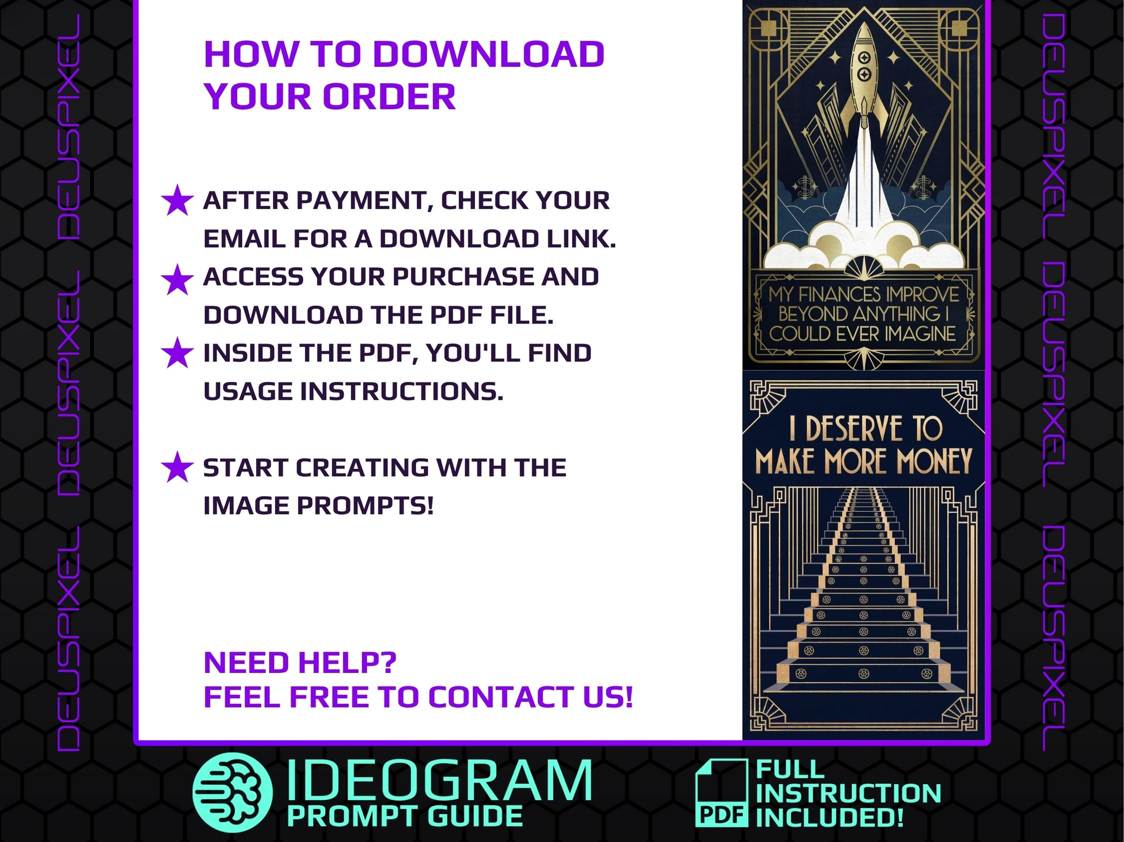 Art Deco Money Affirmation Card Prompts-Create Stunning Wealth-Inspiring Designs with Bold Patterns, Gold Accents, and Powerful Affirmations - Image 3