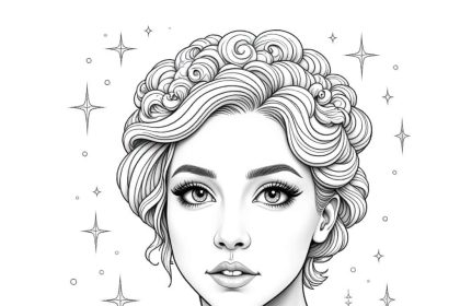 A hyper-realistic pencil drawing of a celestial-themed Enchanted Starlight scene, designed for a grayscale coloring book page.